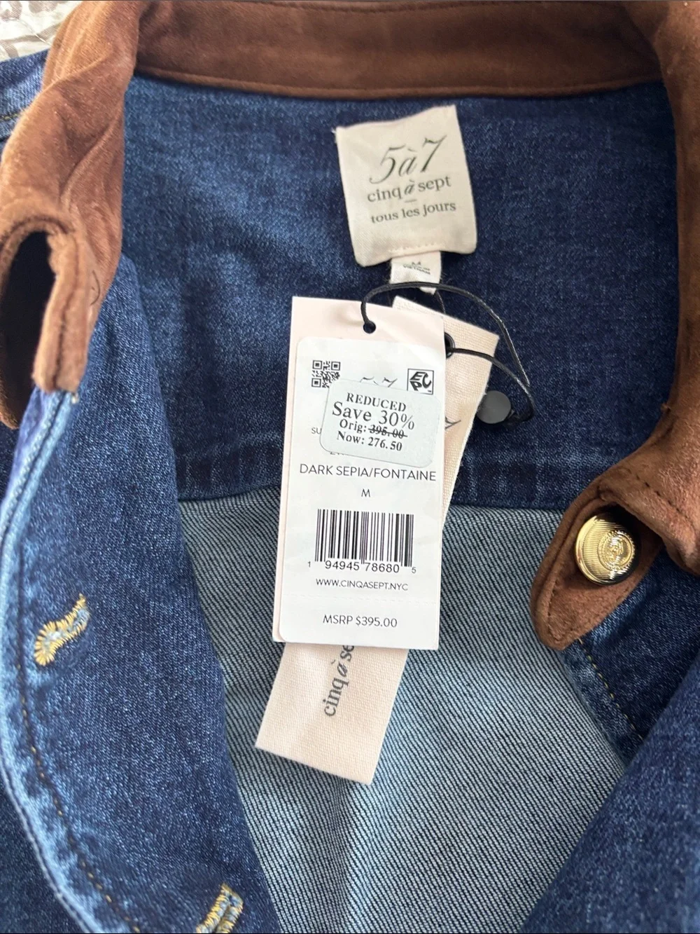Cinq a Sept Suede Combo Autumn Denim Shirt Jacket NWT